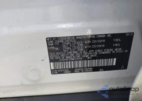 2021 Toyota Rav4 Xle Premium из США, поврежденный, VIN 2T3A1RFV3MW142448